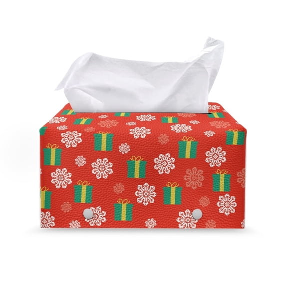 ZUXONGSY Christmas Snowflakes Tissue Box Cover PU Leather Household Tissue Holder with Buckle Waterproof Tissue Cover Wear Resistant Leather Tissue Cover Stylish Home Decor