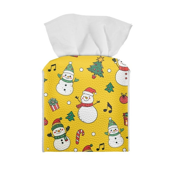 ZUXONGSY Christmas Snowman Square Tissue Box Cover 2 Packs PU Leather Tissue Box Cover Waterproof Tissue Cover Lightweight Facial Paper Organizer Christmas Gifts to Friends Family