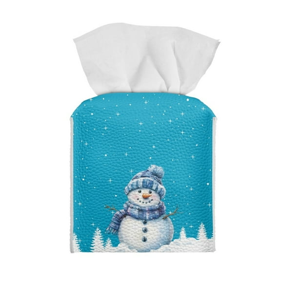 ZUXONGSY Christmas Snowman Square Tissue Box Cover PU Leather Tissue Box Cover Customized Printed Tissue Cover Wear Resistant Leather Box Christmas Bathroom Decoration