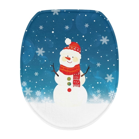 ZUXONGSY Christmas Snowman Toilet Cover Lid Oblong Toilet Seat Cover Decorative Covers with Elastic Bottom Snowflakes Soft Cozy Flannel Elongated Toilet Lid Cover Reusable Xmas Decor