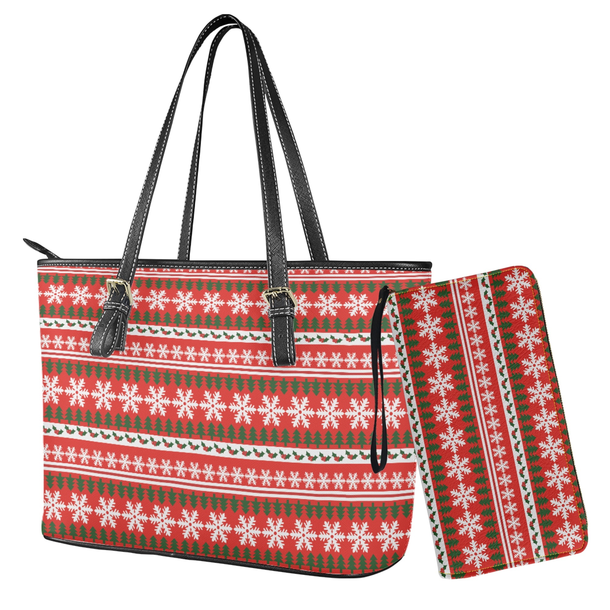 ZUXONGSY Christmas Theme Print Wallet and Purse Set Top Handle Handbag with Wristlet Wallet Set Lightweight Leather Tote Bag Hobo Bag with Purse for Women