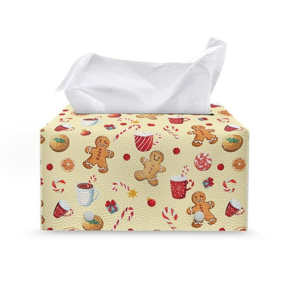 ZUXONGSY Christmas Tissue Box Cover Gingerbread Man PU Leather Tissue Box with Buckle Rectangular Tissue Box Holder Full Coverage Design Fashion Tissue Box for Christmas Decor