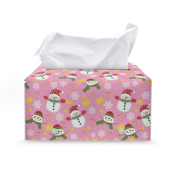 ZUXONGSY Christmas Tissue Box Covers Snowman Modern PU Leather Tissue Box Holder with Buttons Customized Printed Tissue Cover Reusable Leather Box Christmas Home Decoration