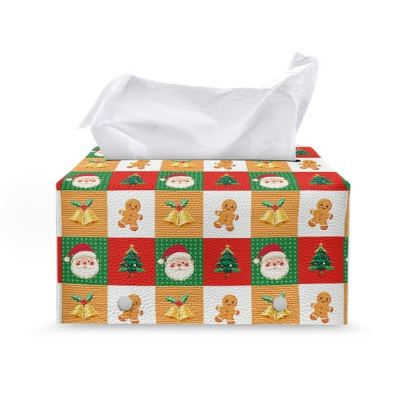 ZUXONGSY Christmas Tissue Box Covers Stripes PU Leather Rectangular Tissue Box with Buckle Modern PU Leather Tissue Box Holder Easy to Clean Tissue Box for Christmas Decor
