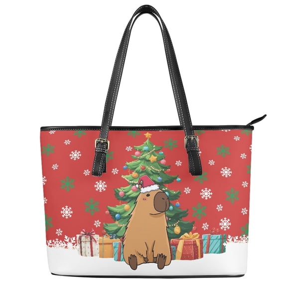 ZUXONGSY Christmas Tree Snowflake Capybara Print Top Handle Bag for Women Waterproof Laptop Tote Bag Trendy Satchel Handbags with Zip Compartments for Shopping Work