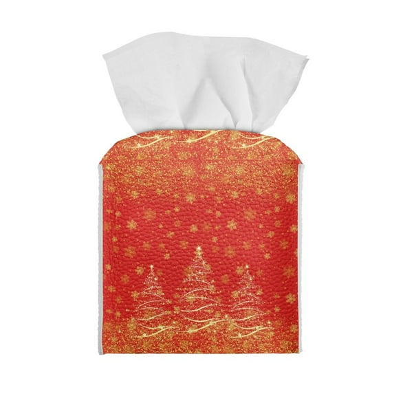 ZUXONGSY Christmas Tree Square Tissue Box Cover PU Leather Tissue Cube Box Cover Wear Resistant Paper Towel Box Cover Facial Tissue Case Christmas Home Accessories Decoration