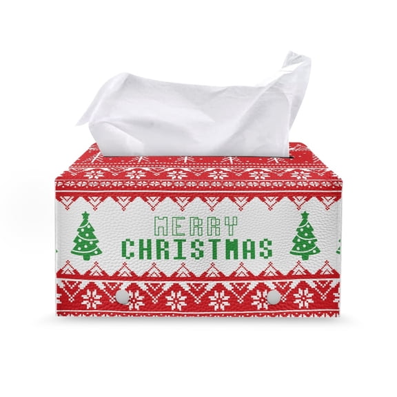 ZUXONGSY Christmas Tree Tissue Box Cover PU Leather Rectangular Tissue Box Holder with Buttons Customized Printed Tissue Cover Texture Leather Tissue Box Cover for Christmas Decor