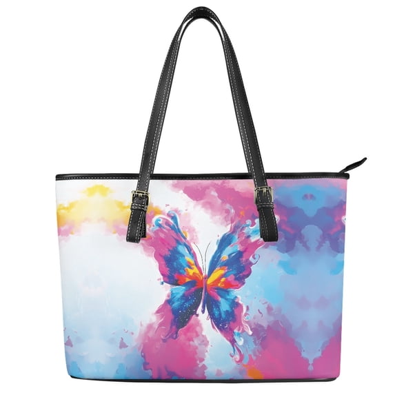 ZUXONGSY Colorful Butterfly Print Tote Bag for Women PU Leather Satchel Handbags Waterproof Top Handle Satchel with Zippered for Dating Shopping