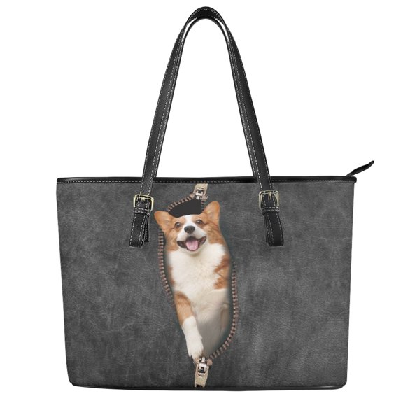 ZUXONGSY Corgi Print Tote Bag for Women Casual Travel Purse Lightweight Satchel Handbags with Zip Compartments for Travel Shopping