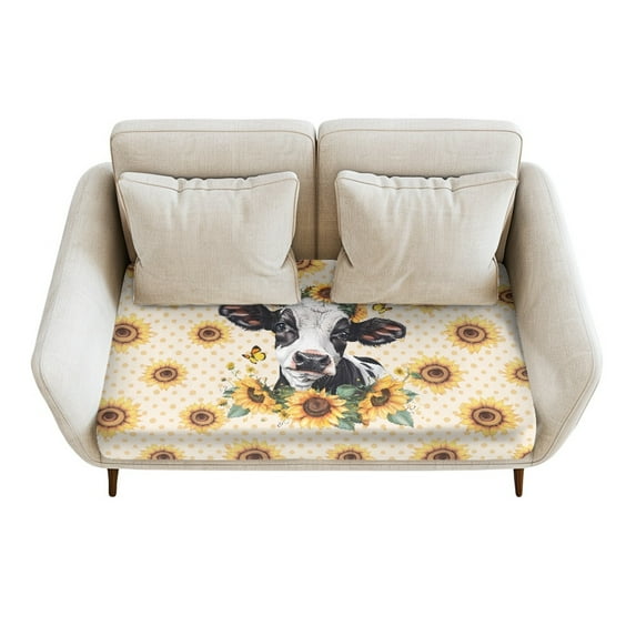 ZUXONGSY Cow Couch Cushion Cover Sunflower Separate Sofa Seat Cushion Cover Outdoor Patio Couch Cushion Protector Cover Stretchable Furniture Covers for Living Room Bedroom Office Medium