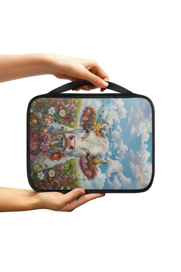 Cow Daisy Flower Cloud Print Bible Cover for Women Men Bible Case Bible Carrying Case with Handle Large Church Bag Zippered Bible Tote Bible Gift Handbag