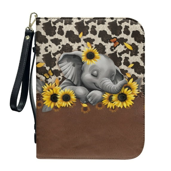 ZUXONGSY Cow Spot Butterfly Elephant Sunflower Print PU Leather Bible Cover Large Bible Cover Bag for Women Men Lightweight Bible Study Tools with Detachable Wristlet Strap Bible Gift, XL