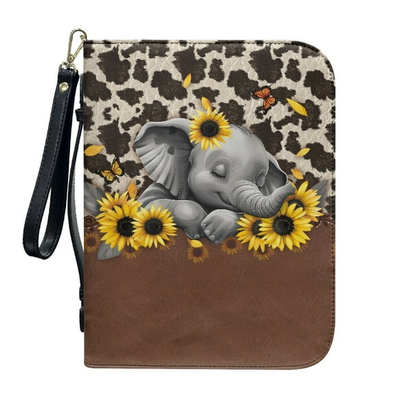 ZUXONGSY Cow Spot Butterfly Elephant Sunflower Print PU Leather Bible Cover Large Bible Cover Bag for Women Men Lightweight Bible Study Tools with Detachable Wristlet Strap Bible Gift, XL