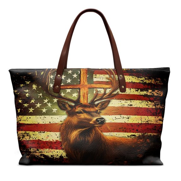 ZUXONGSY Cross Deer Print Tote Bag for Women Casual Top Handle Tote Bag Lightweight Weekender Bag with Zipper for Daily Use Business