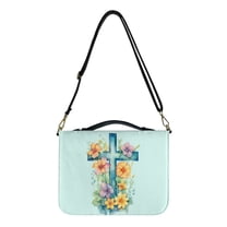 ZUXONGSY Cross Floral Print Bible Cover Case for Women Men Faux Leather Bible Bag Bible Case with Detachable Strap & Carrying Handle Lightweight Bible Totes, L