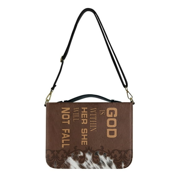 ZUXONGSY Cross Floral Print Bible Covers for Women God Is Within Her Large Faux Leather Bible Cover Case Zippered Bible Bag with Detachable Strap Waterproof Bible Accessories Bible Gift Handbag, L