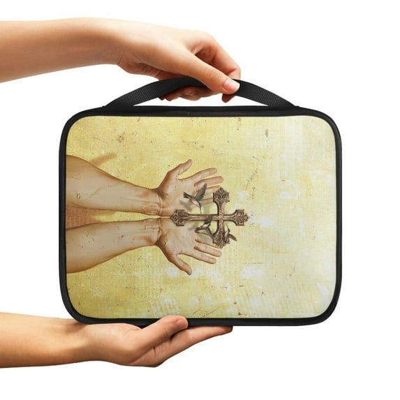 ZUXONGSY Cross Hummingbird Hand Print Bible Cover for Women Men Bible Carrying Case Bible Case Portable Bible Bag Large Church Bag with Handle Zippered Bible Study Supplies