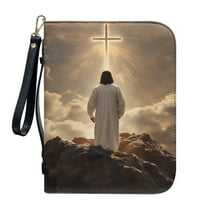 ZUXONGSY Cross Jesus Print PU Leather Bible Cover for Women Men Portable Bible Cover Bag with Detachable Wristlet Strap Lightweight Bible Accessories for Church, XL