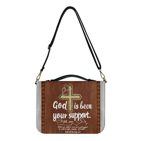 ZUXONGSY Cross Print Bible Covers for Women Men God Is Been Your Support PU Leather Bible Case Lightweight Bible Protective Carrier with Adjustable Shoulder Strap Bible Study Tools, M