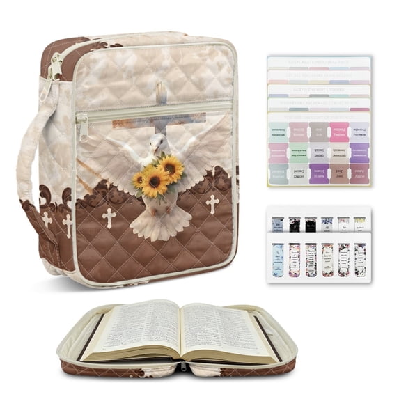ZUXONGSY Cross Sunflower Dove Print Bible Case for Women, Quilted Book Cover with Handles, Stylish Scripture Carrier for ChuZU and Daily Commuter