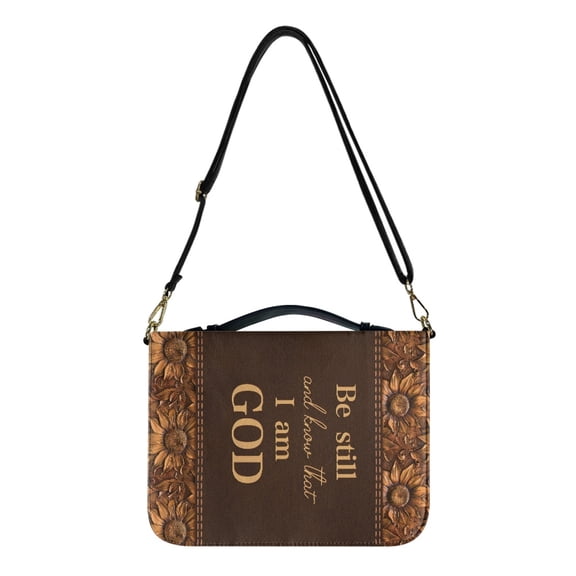 ZUXONGSY Cross Sunflower Print Bible Case for Men Women, I Am God PU Leather Bible Bag with Adjustable Handle Large Bible Cover with Detachable Strap Scripture Bag Bible Gift, 2XL
