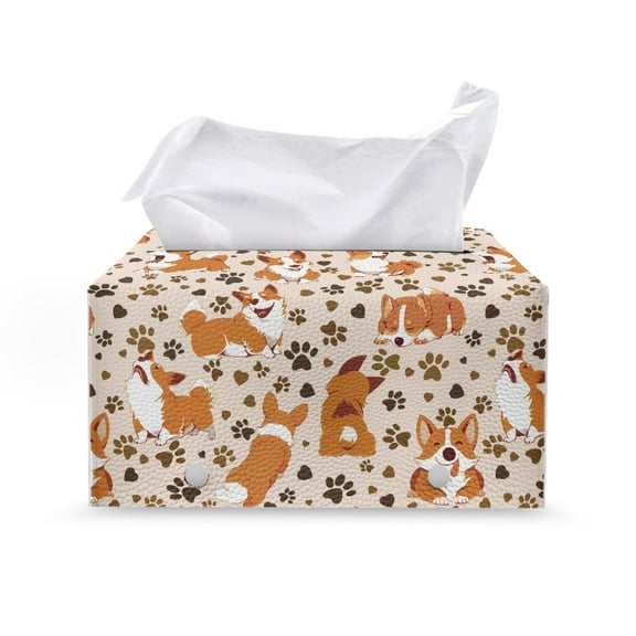 ZUXONGSY Cute Corgi Tissue Box Covers Texture Leather Tissue Box Cover with Snap Button Modern PU Leather Tissue Box Holder Easy to Install Fashion Tissue Box for Car Bathroom
