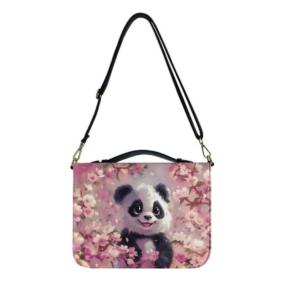 ZUXONGSY Cute Panda Cherry Blossom Print Bible Cover for Women Men PU Leather Bible Case Bag with Carrying Handle and Adjustable Strap Stylish Bible Study Accessories Supplies, M