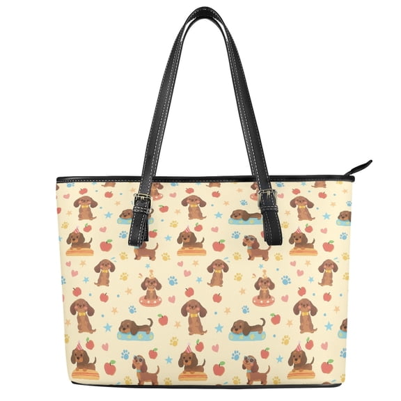 ZUXONGSY Dachshund Apple Heart Print Handbag for Women Fashion Travel Purse Portable Work Bag with Zippered for Work Dating