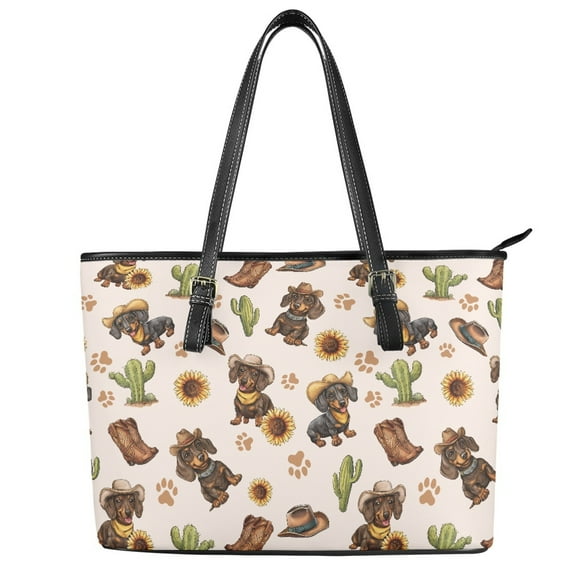 ZUXONGSY Dachshund Dog Sunflower Cactus Print Tote Bag for Women Large Capacity Travel Purse Portable Shoulder Bag with Handle for Work Dating