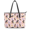 thumbnail image 1 of ZUXONGSY Dachshund Donut Flower Print Handbag for Women Practicality Top Handle Tote Bag PU Leather Laptop Tote Bag with Handle for Shopping Work, 1 of 5
