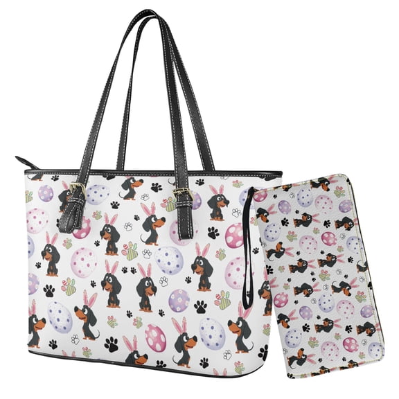 ZUXONGSY Dachshund Egg Print Large Capacity Women's Top Handle Tote Bag Set PU Leather Purse with Matching Wallet & Clutch for Shopping Work