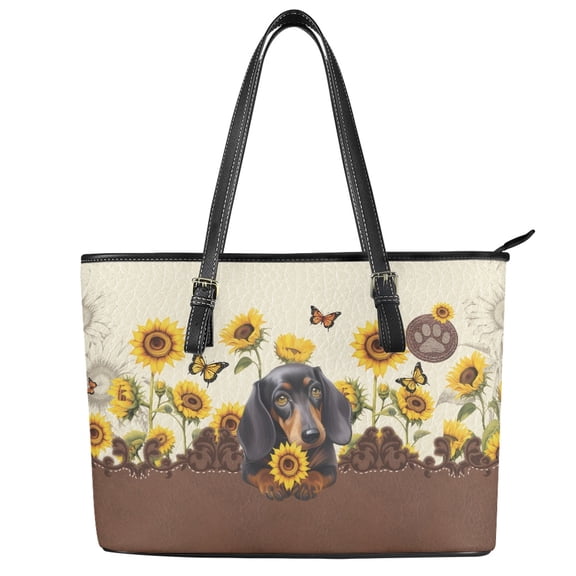 ZUXONGSY Dachshund Sunflower Butterfly Print Handbag for Women Trendy Travel Purse Portable Shoulder Bag with Zippered for Work Dating