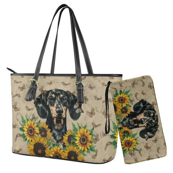 ZUXONGSY Dachshund Sunflower Butterfly Print Lightweight Shoulder Bag for Women Large Capacity Purse and Wallet Set Hobo Bag with Top Handle for Shopping Work