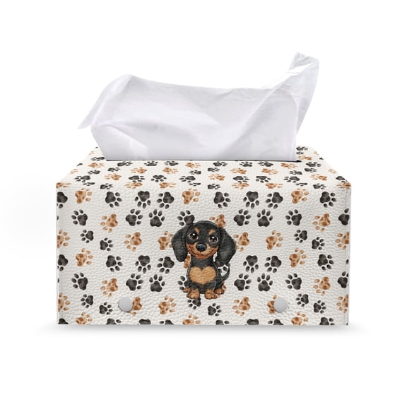 ZUXONGSY Dachshund Tissue Box Covers Dog Paw PU Leather Rectangular Tissue Box with Snap Button Fashion Tissue Box Full Coverage Design Facial Paper Organizer Gifts to Friends Family