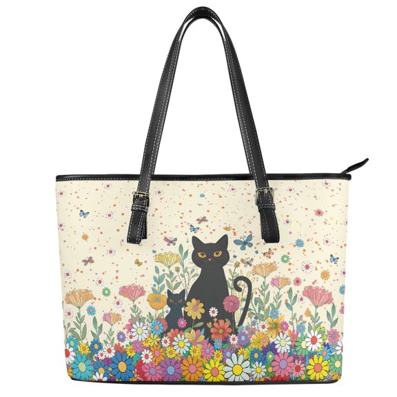 ZUXONGSY Daisy Flower Black Cat Butterfly Print Tote Bag for Women Lightweight Satchel Handbags Waterproof Top Handle Tote Bag with Handle for Dating Shopping