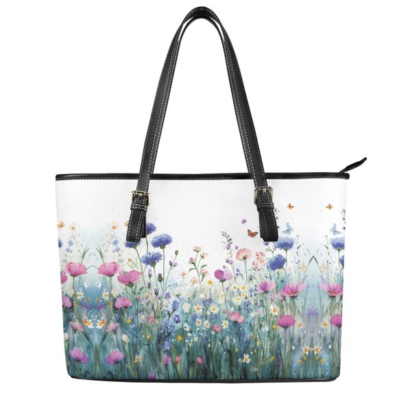 ZUXONGSY Daisy Flower Butterfly Print Top Handle Bag for Women PU Leather Top Handle Tote Bag Portable Satchel Handbags with Zippered for Shopping Work