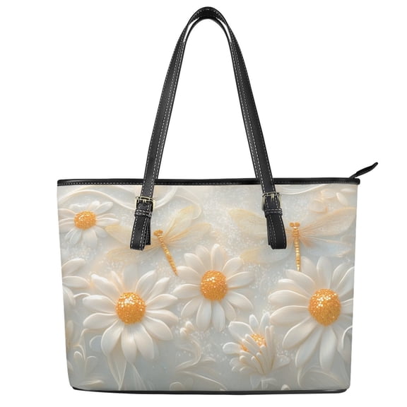 ZUXONGSY Daisy Flower Dragonfly Print Top Handle Bag for Women Casual Laptop Tote Bag Practicality Travel Purse with Zip Compartments for Shopping Work