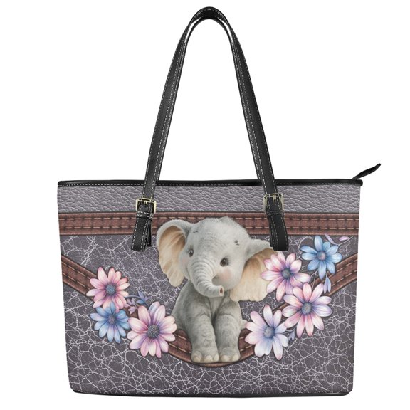 ZUXONGSY Daisy Flower Elephant Print Handbag for Women Fashion Travel Purse Portable Work Bag with Zippered for Work Dating