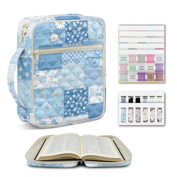 ZUXONGSY Daisy Rose Print All-in-One Bible Carrying Bag for Women: Large Quilted Case with Handles, Study Accessories Pocket, Ideal Christian Woman Gift