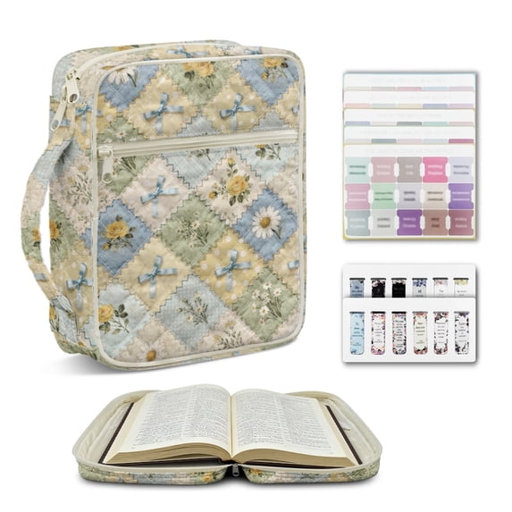 ZUXONGSY Daisy Rose Print Bible Carrying Case for Women, Sturdy Quilted Bag with Reinforced Handles, Protective Cover for Study and Travel