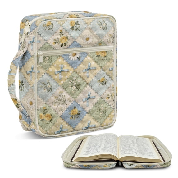 ZUXONGSY Daisy Rose Print Bible Cover Case for Women Quilted Bible Protector Large Journal Case with Handle Scripture Bag for ChuZU