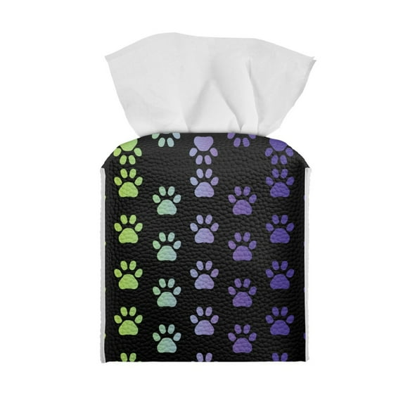ZUXONGSY Dog Paw Square Tissue Box Covers 2 Piece Modern PU Leather Tissue Box Holder Full Coverage Design PU Leather Tissue Box Foldable Facial Tissue Case Gifts to Friends Family