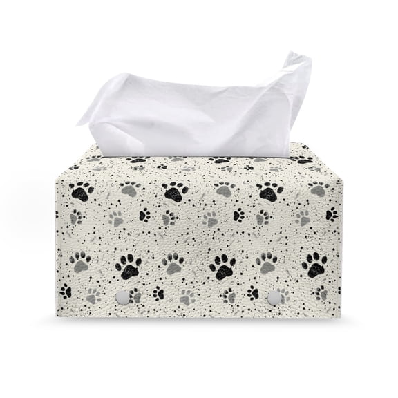 ZUXONGSY Dog Paw Tissue Box Covers PU Leather Rectangular Tissue Box Holder with Buttons Waterproof Tissue Cover Easy to Carry Tissue Organizer Case for Business Travel