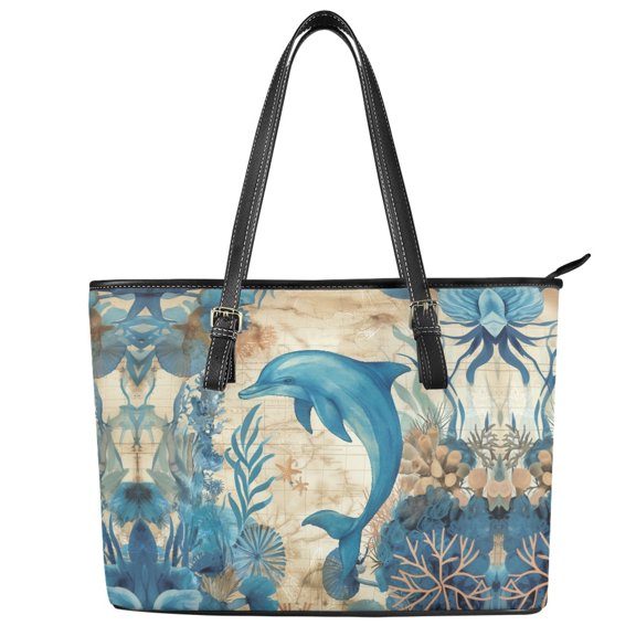 ZUXONGSY Dolphin Coral Print Handbag for Women Multifunctional Travel Purse Fashion Top Handle Satchel with Zippered for Dating Shopping