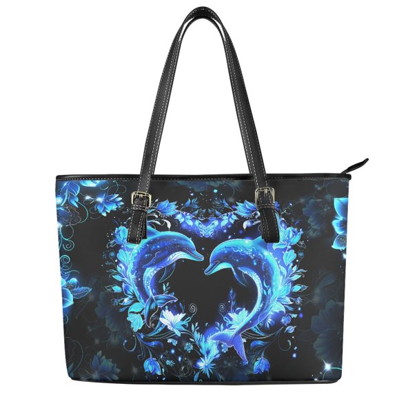 ZUXONGSY Dolphin Heart Floral Print Top Handle Bag for Women Fashion Work Bag Lightweight Top Handle Satchel with Zippered for Daily Use Work