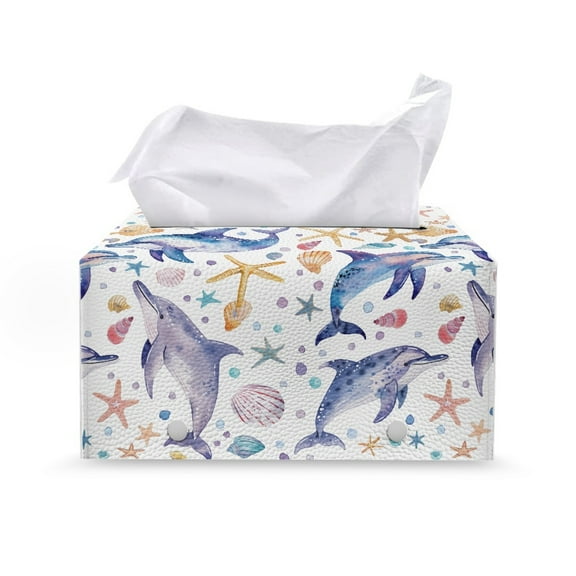 ZUXONGSY Dolphin Starfish Tissue Box Covers PU Leather Rectangular Tissue Box with Buckle Modern Decorative Tissue Box Organizer Easy to Install Tissue Box for Home Bathroom Car