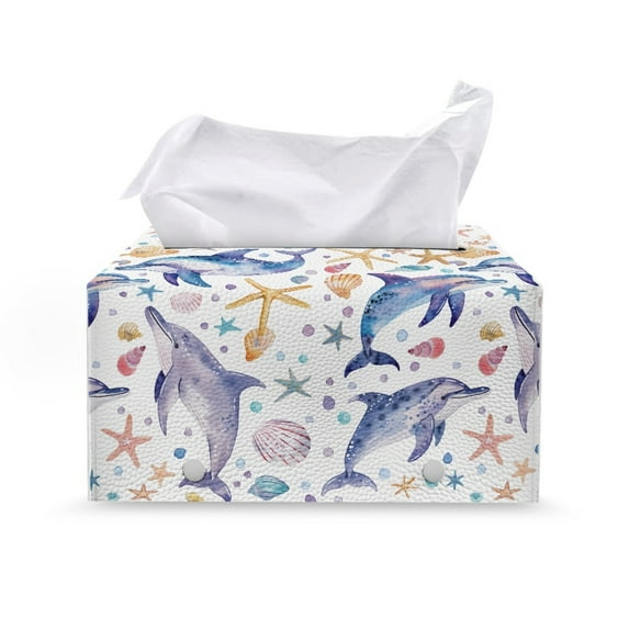 ZUXONGSY Dolphin Starfish Tissue Box Covers PU Leather Rectangular Tissue Box with Buckle Modern Decorative Tissue Box Organizer Easy to Install Tissue Box for Home Bathroom Car