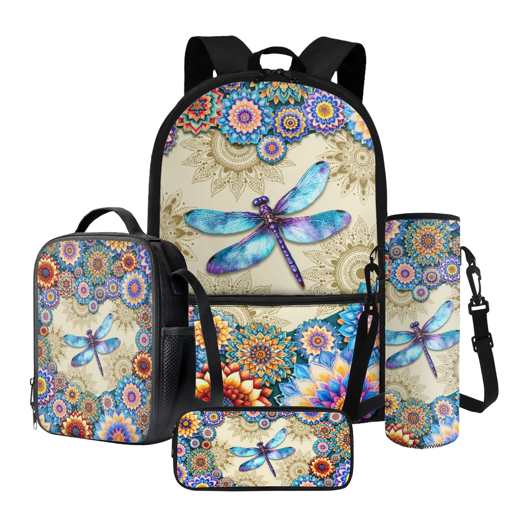 ZUXONGSY Dragonfly Boho Mandala Print School Bookbag Set of for