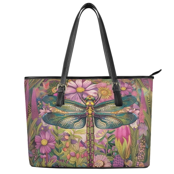ZUXONGSY Dragonfly Daisy Flower Print Handbag for Women Portable Top Handle Tote Bag Trendy Satchel Handbags with Zippered for Workout Dating
