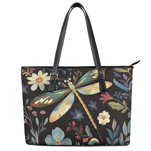 ZUXONGSY Dragonfly Floral Print Handbag for Women Fashion Satchel Handbags Practicality Top Handle Tote Bag with Zippered for Business Shopping